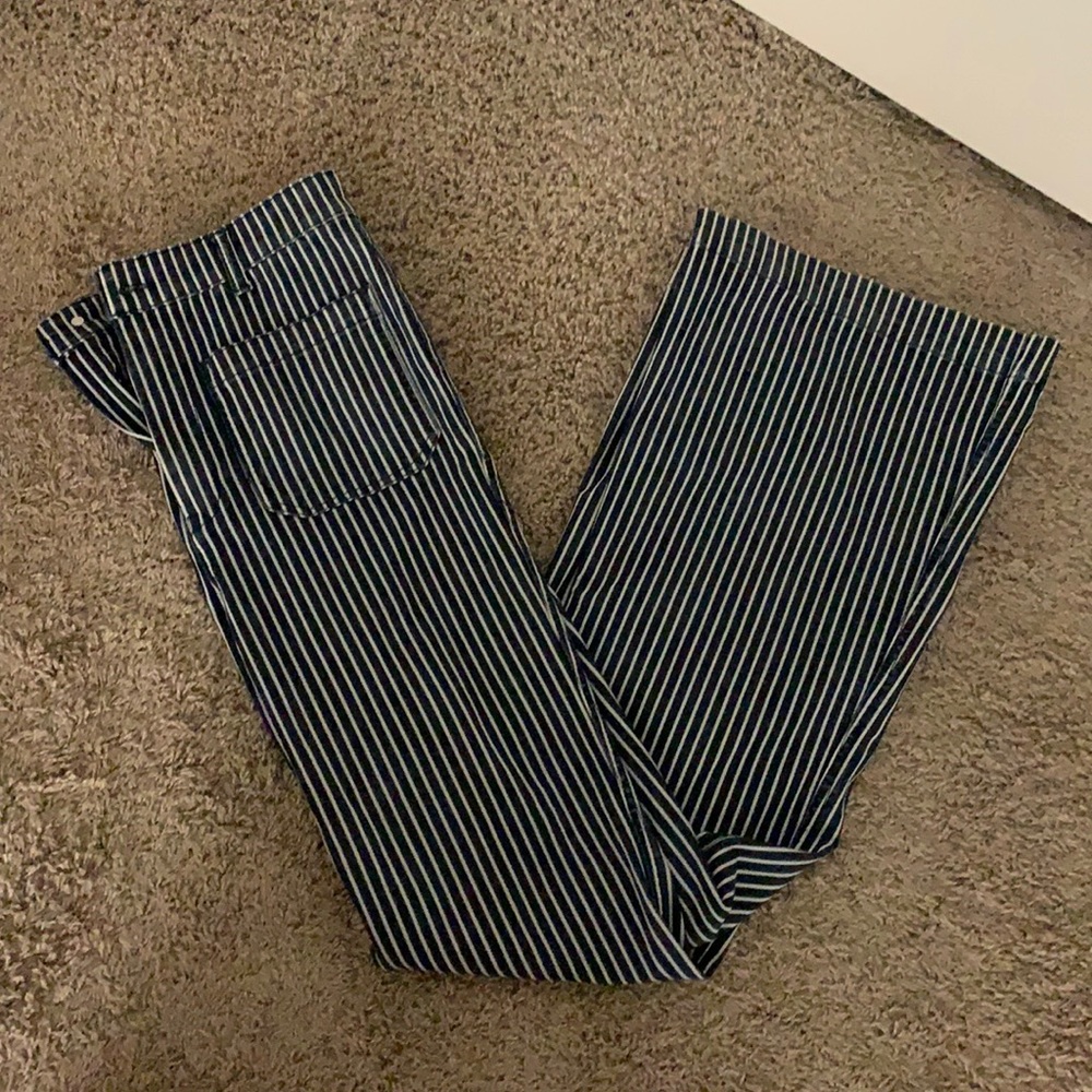 Blue striped flare jeans